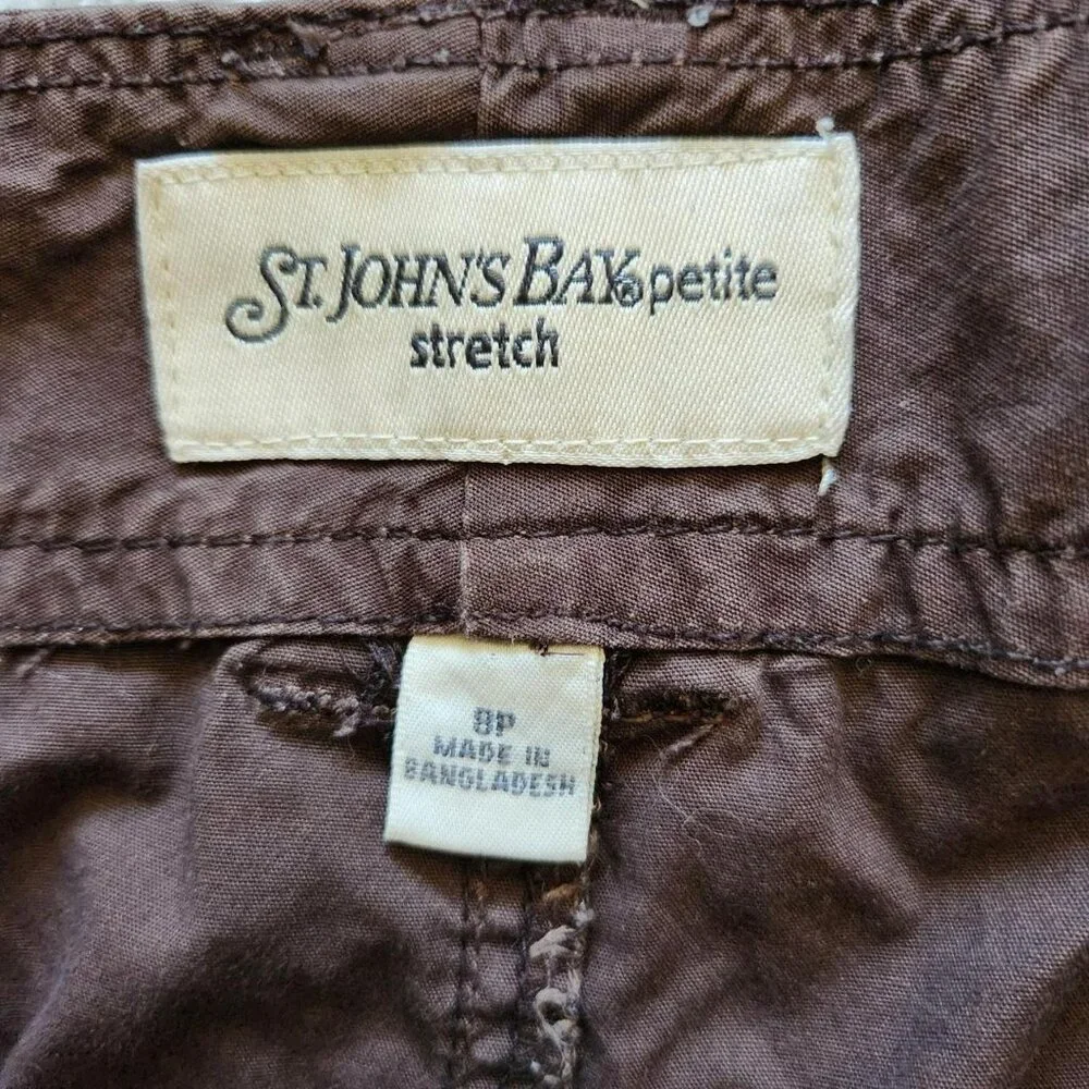 St John's Bay Y2k brown capris long shorts pants Size 8 Petite cotton spandex